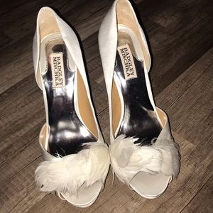 Badgley Mischka White Satin Stilettos